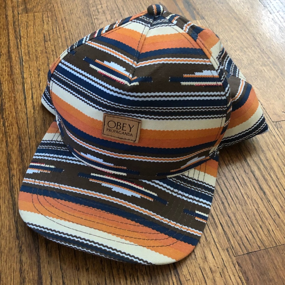 Obey print hat strap back orange blue white